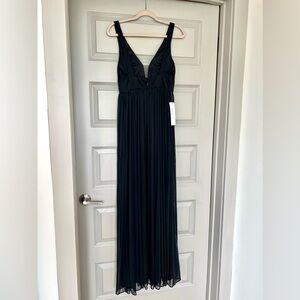 Azazie Belize Black Chiffon Bridesmaid Dress A8 Floor Length Formal NWT